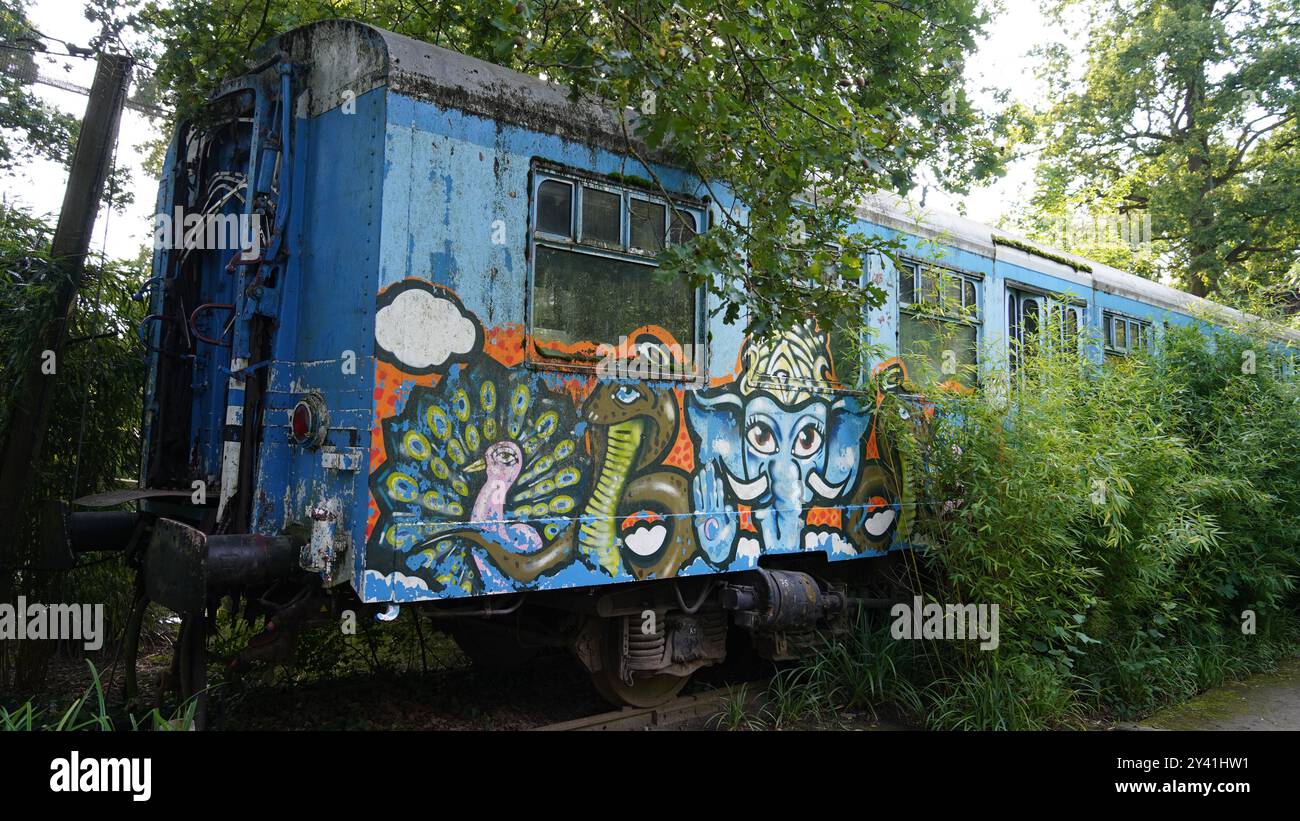 Perso nel tempo: Cabina ferroviaria abbandonata nel mezzo della foresta Foto Stock