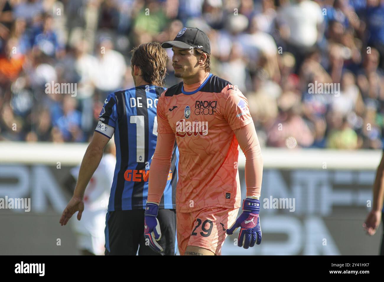 Marco Carnesecchi dell'Atalanta BC durante Atalanata BC vs ACF Fiorentina, 4Â° serie A Enilive 2024-25 partita allo Stadio Gewiss di Bergamo (BG), il 15 settembre 2024. Foto Stock