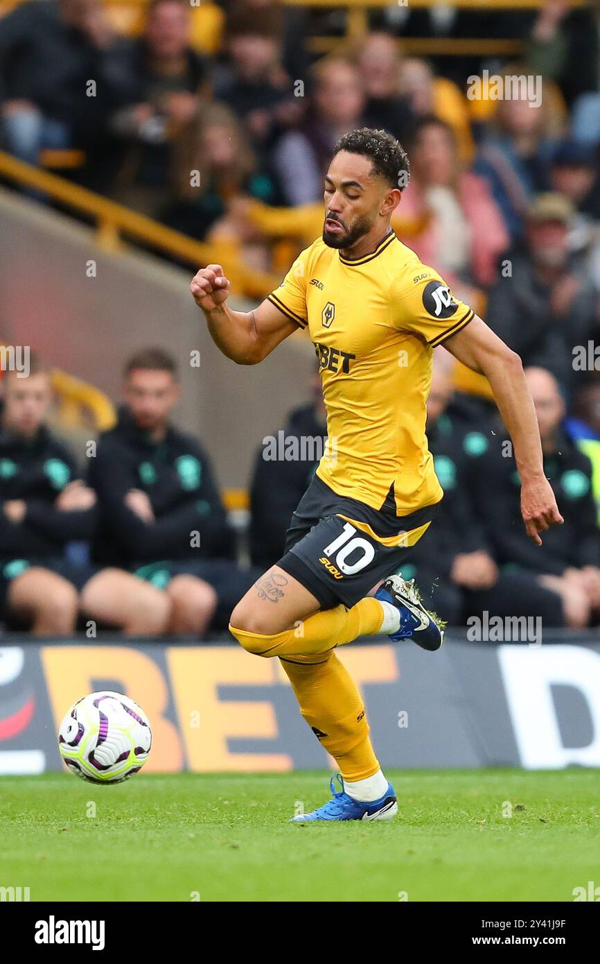 Wolverhampton, Regno Unito. 14 settembre 2024. Matheus Cunha dei Wolves durante la partita di Premier League tra Wolverhampton Wanderers e Newcastle United crediti: MI News & Sport /Alamy Live News Foto Stock