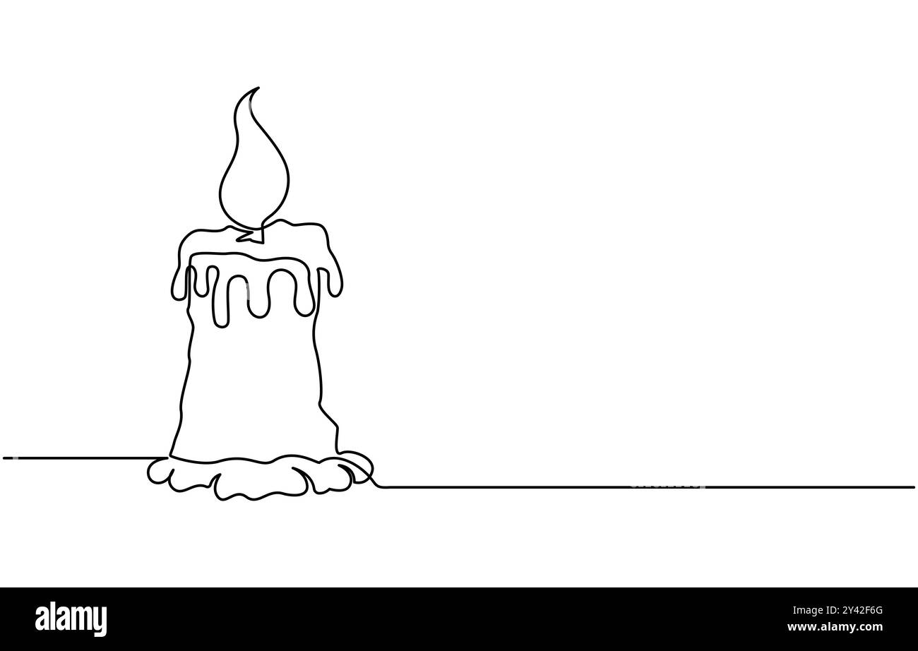 Disegno continuo a una linea di combustione delle candele. Illustrazione vettoriale isolata su bianco Illustrazione Vettoriale