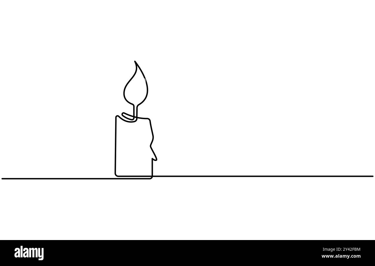 Disegno continuo a una linea di combustione delle candele. Illustrazione vettoriale isolata su bianco Illustrazione Vettoriale