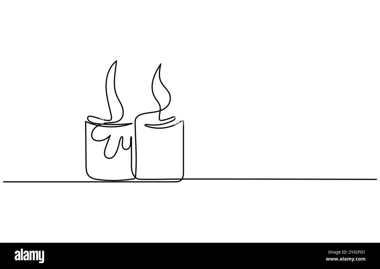 Disegno continuo a una linea di combustione delle candele. Illustrazione vettoriale isolata su bianco Illustrazione Vettoriale