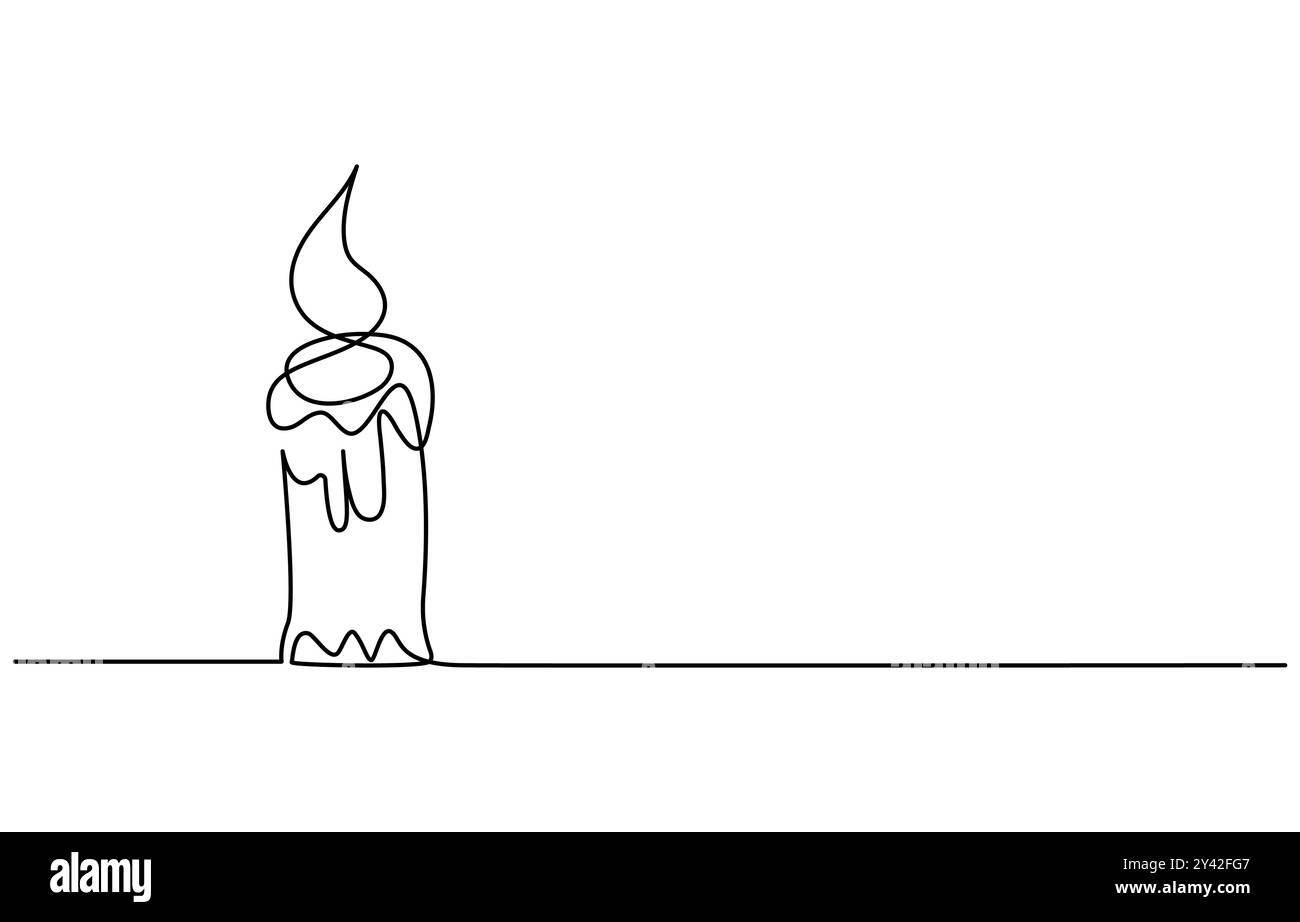 Disegno continuo a una linea di combustione delle candele. Illustrazione vettoriale isolata su bianco Illustrazione Vettoriale