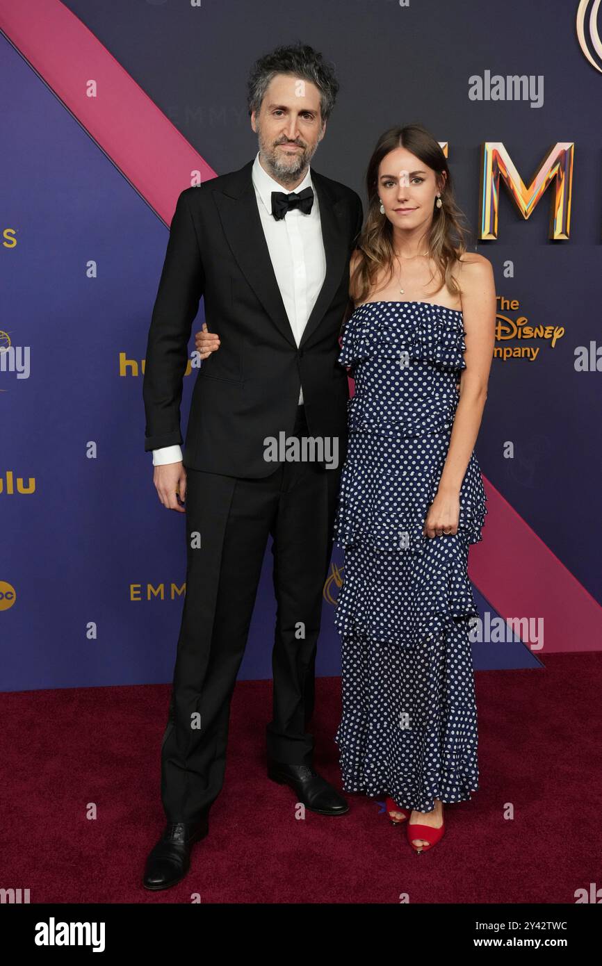 Garrett Basch and Emily Shaw pose for a Red Carpet portrait at the 76th Emmy Awards on Sunday, Sept. 15, 2024 at the Peacock Theater in Los Angeles. (Photo by Jordan Strauss/Invision for the Television Academy/AP Content Services) Foto Stock