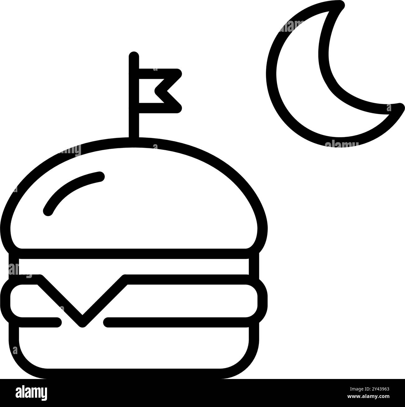Crea cheeseburger, bandiera e luna. Voglie notturne, consegna del cibo 24 ore su 24. Pixel Perfect, icona del vettore di traccia modificabile Illustrazione Vettoriale