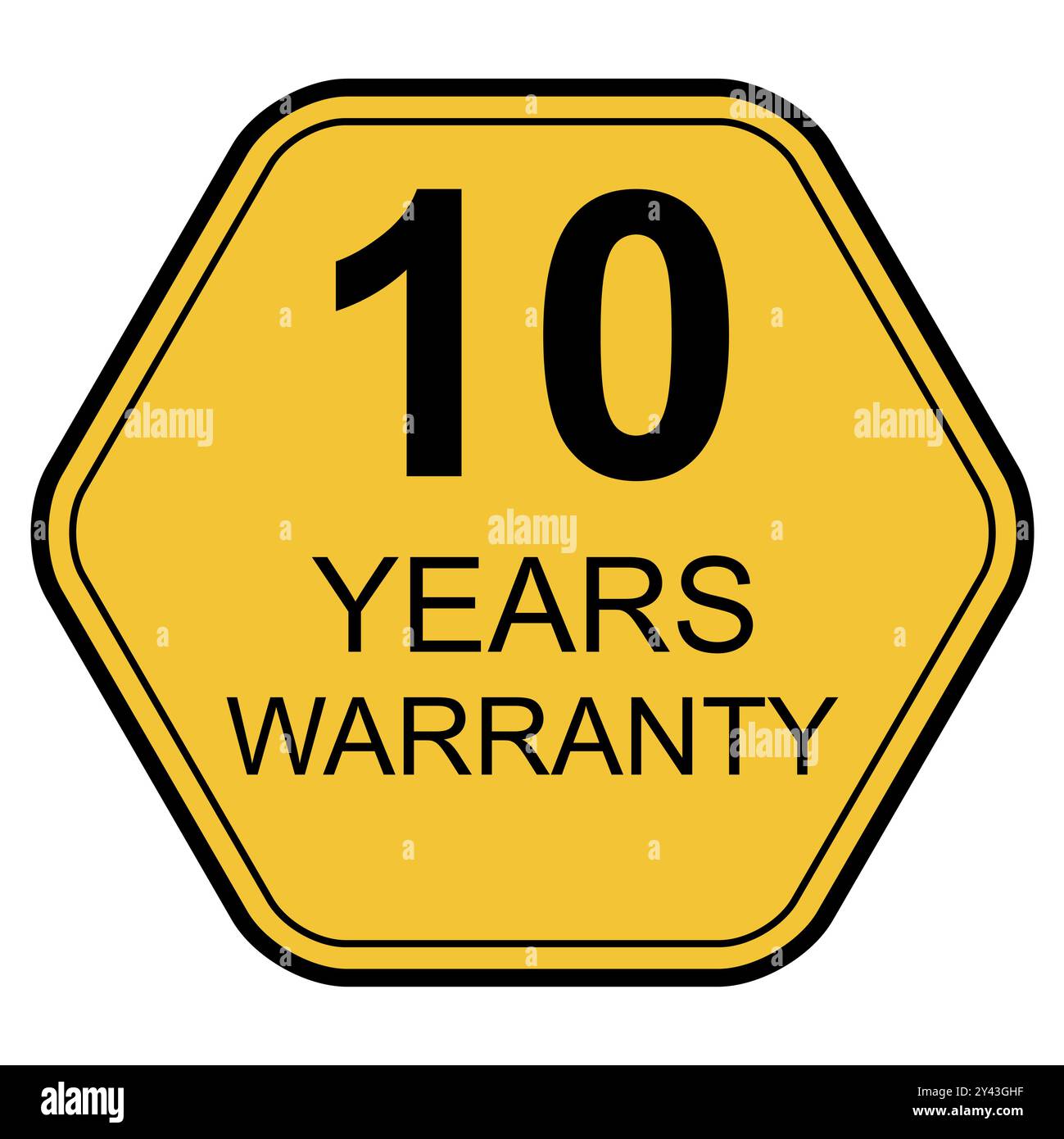 Icona di garanzia di dieci anni, simbolo distintivo sigillo certificato di garanzia firma del cliente, timbro immagine vettoriale . Illustrazione Vettoriale