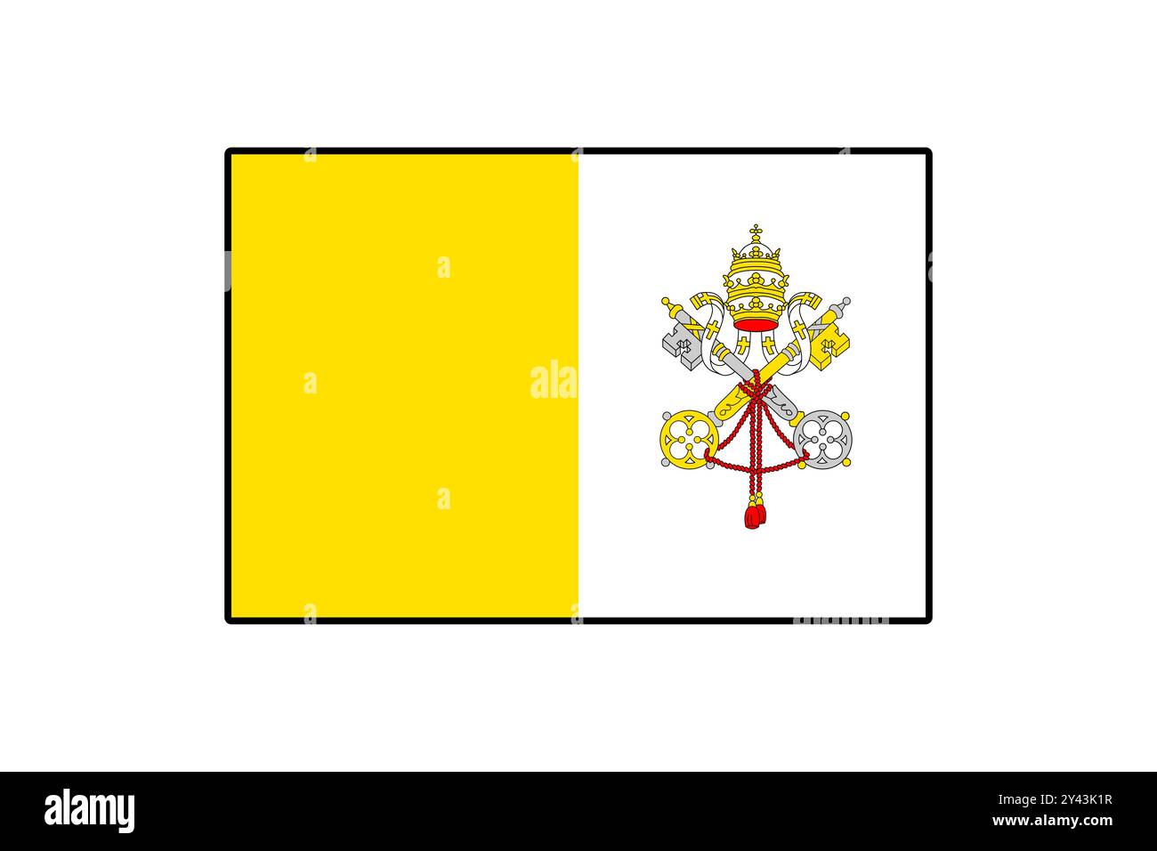 La bandiera della città del Vaticano, con strisce verticali gialle e bianche, mostra le chiavi incrociate e la tiara papale, a simboleggiare la sovranità e il significato religioso di questa città-stato indipendente. Illustrazione Vettoriale