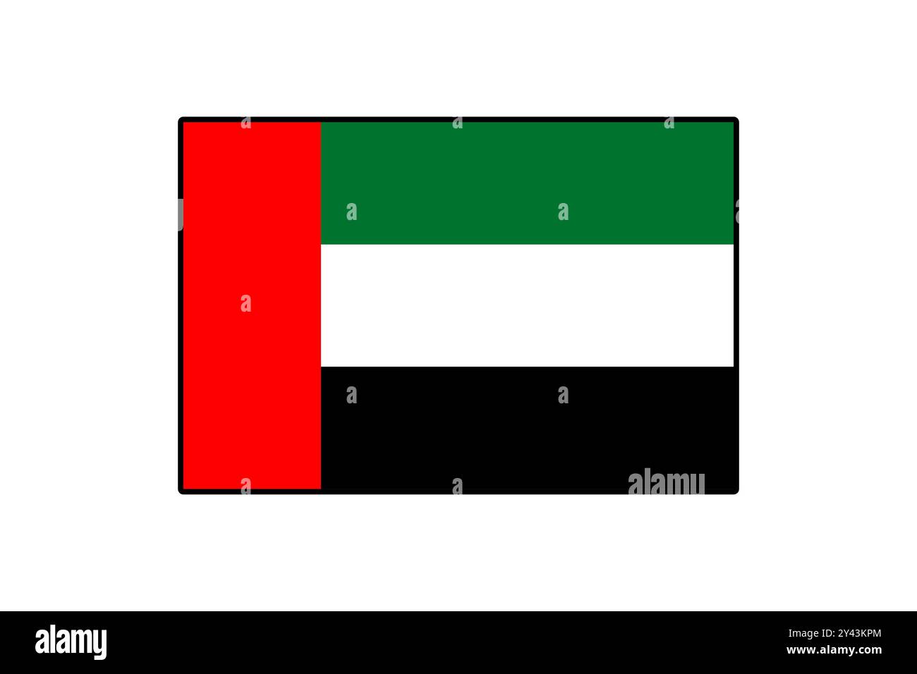 La bandiera degli Emirati Arabi Uniti presenta strisce orizzontali di nero, bianco e verde con una striscia rossa verticale. Simboleggia l'unità e il patrimonio, rappresentando l'identità del paese. Illustrazione Vettoriale La bandiera degli Emirati Arabi Uniti presenta strisce orizzontali di nero, bianco e verde con una striscia rossa verticale. Simboleggia l'unità e il patrimonio, rappresentando l'identità del paese. Illustrazione Vettoriale