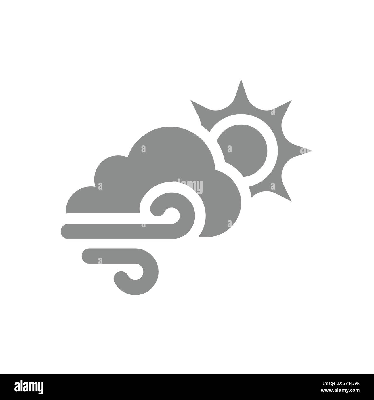 Previsioni del tempo, nuvola di sole e icona del vento. Meteorologia, simbolo del vettore di previsione. Illustrazione Vettoriale