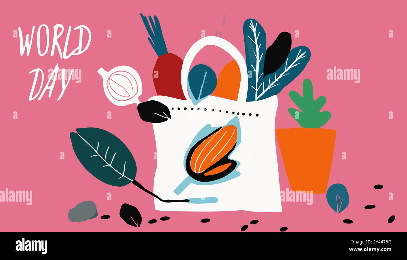 L'illustrazione del giorno del cibo mondiale disegnata a mano dal vettore Foto Stock