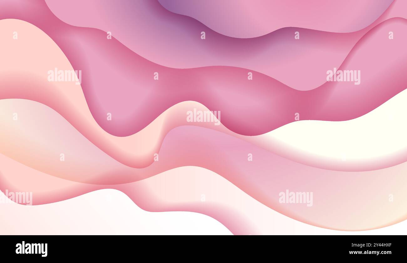 Sfondo astratto con forme ondulate rosa e bianche, per un design fluido e fluido. L'immagine ha un effetto gradiente morbido, impostato su wh Illustrazione Vettoriale