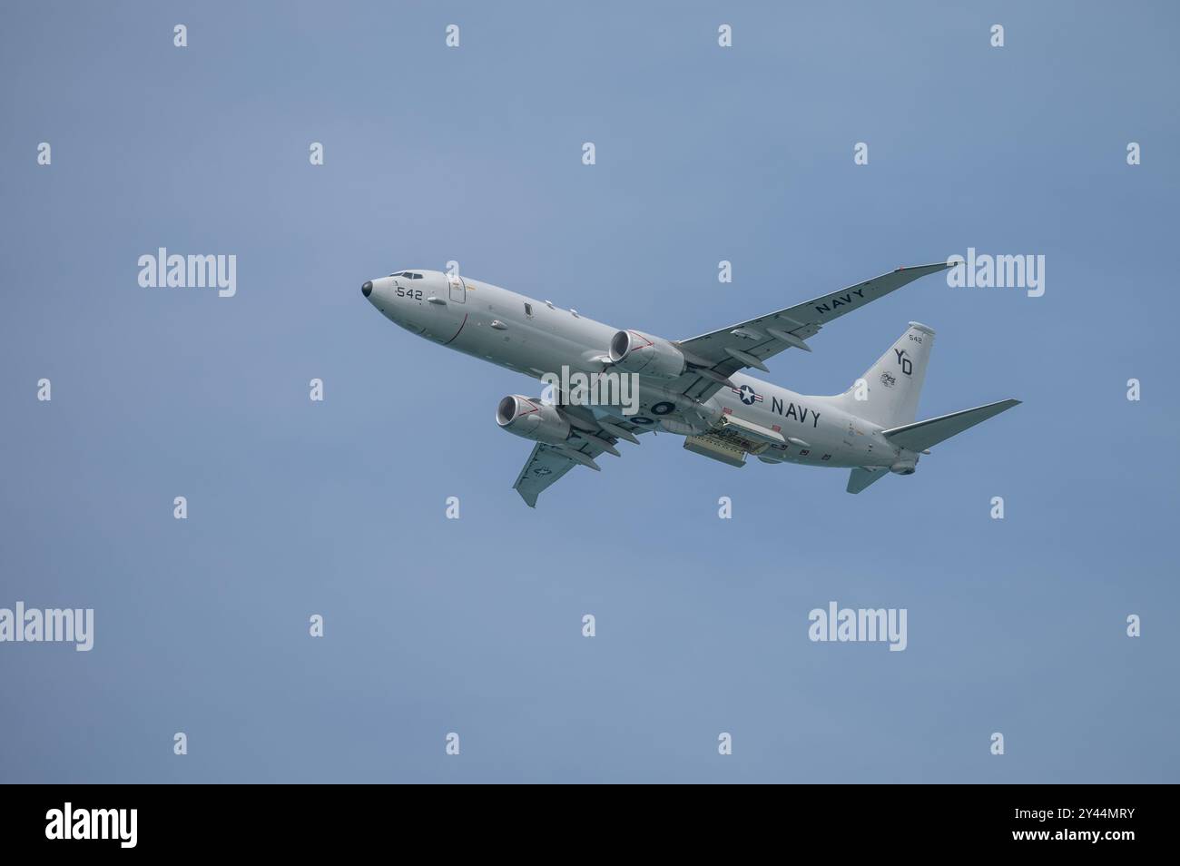 GOLD COAST, QUEENSLAND, AUSTRALIA, 16 AGOSTO 2024. Boeing P-8A Poseidon USA Navy antisommergibile, pattuglia marittima al Pacific Airshow. Foto Stock