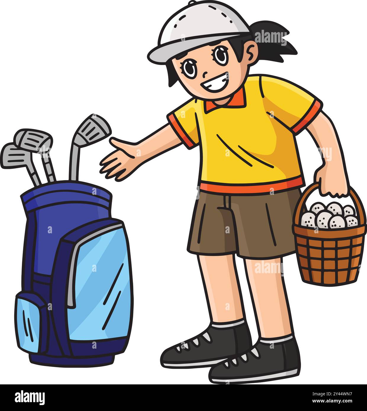 Cesto di palline da golf femminile Caddie Bag Clipart Illustrazione Vettoriale