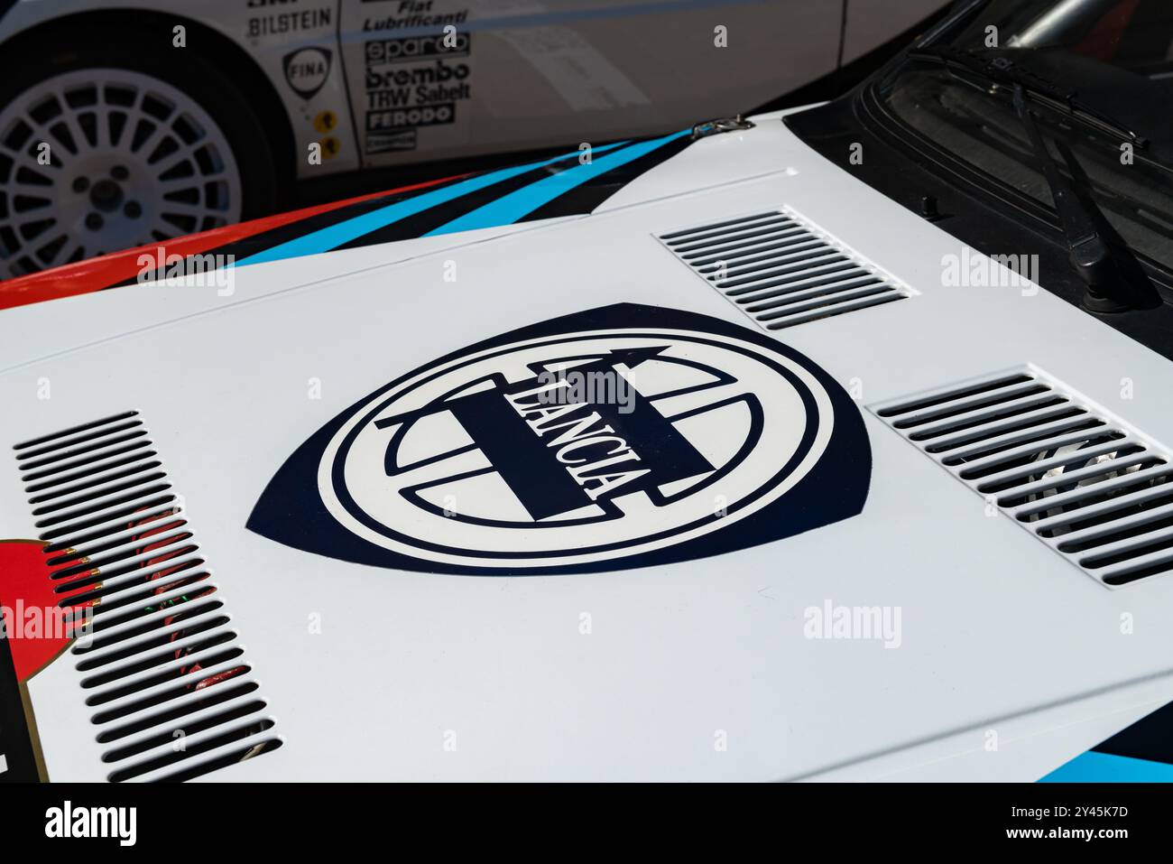 Logo Lancia Delta integrale è un'icona nel mondo del rally, ha vinto molte gare, rappresenta un capolavoro di ingegneria e design italiano. torino, it Foto Stock