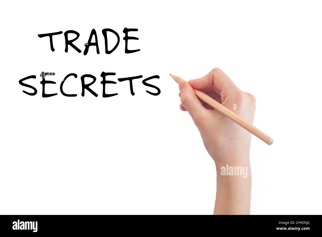 Messaggio segreto commerciale scritto a mano su sfondo bianco. Messaggio sui segreti commerciali concettuali. Copia spazio. Foto Stock