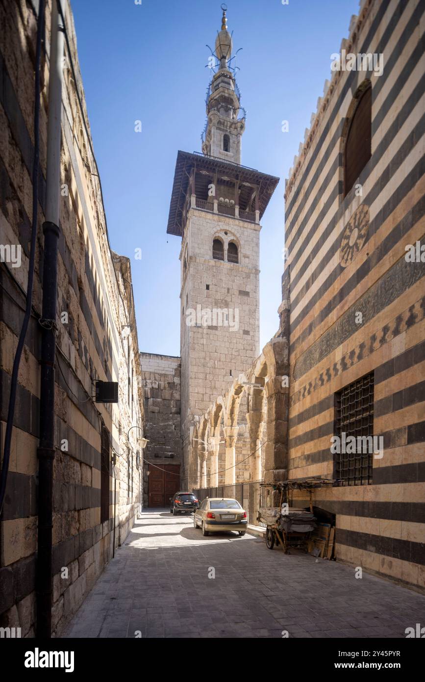 Minareto nord, grande Moschea di Damasco, Siria Foto Stock