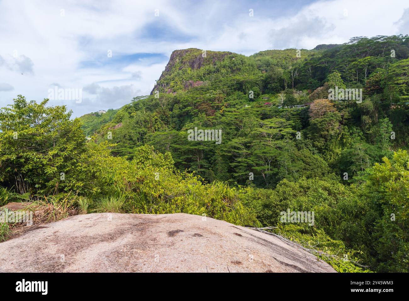 Isola di Mahe, Seychelles. Fotografie di paesaggi di montagna scattate al punto panoramico di Copilia Foto Stock
