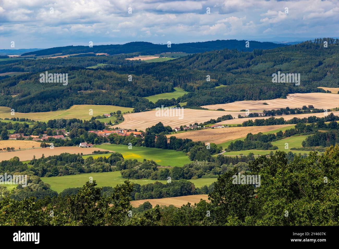 Vista aerea del paesaggio della Boemia meridionale. Cechia. Foto Stock