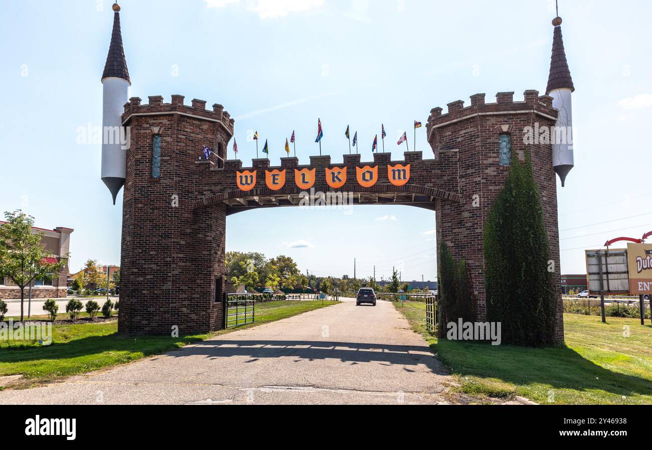 Ingresso al villaggio olandese di Nelis in Olanda, Michigan, Stati Uniti Foto Stock