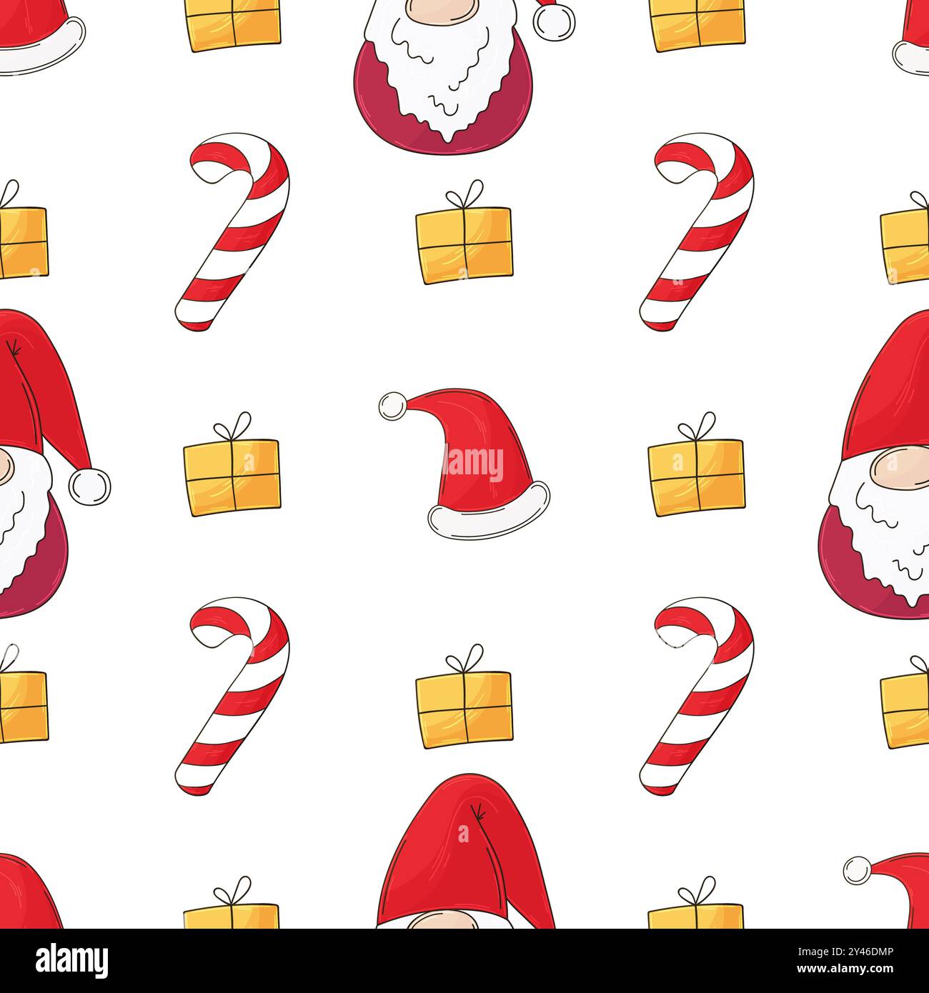 Vacanze di Natale. Motivo senza cuciture in stile disegno a mano. Cappelli di Capodanno, gnomi. Può essere utilizzato per tessuti, imballaggi e così via Illustrazione Vettoriale