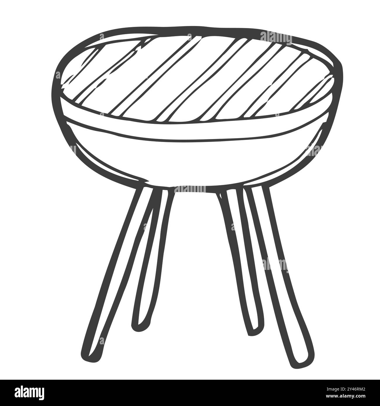 Icona a forma di scarabocchio disegnata a mano sulla griglia a carbone. Illustrazione vettoriale del barbecue del bollitore per la stampa, il Web e i dispositivi mobili Illustrazione Vettoriale