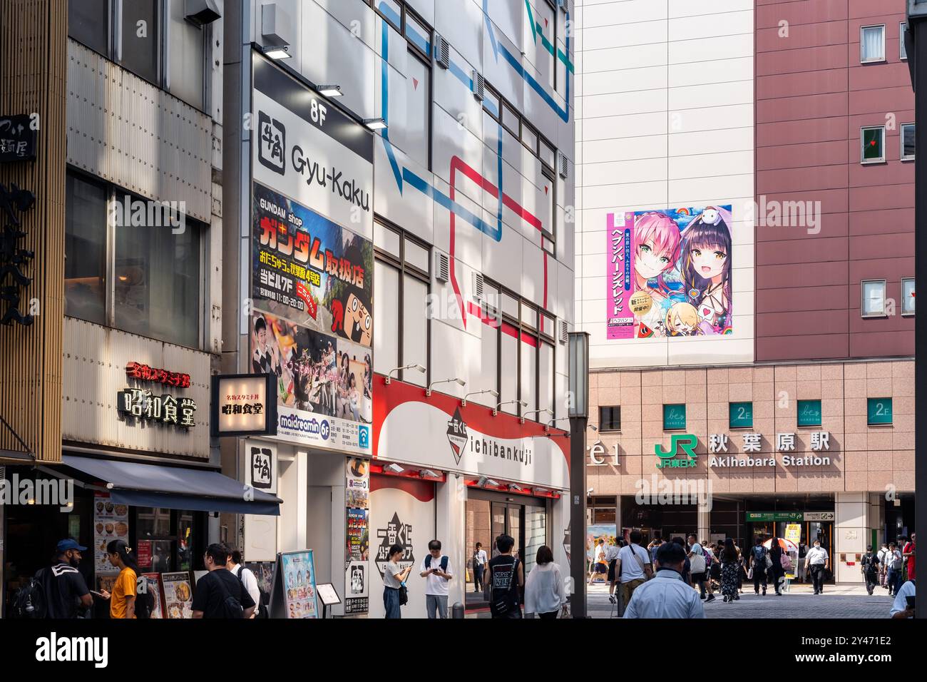 Tokyo, Giappone - 5 agosto 2024: Persone che camminano nel quartiere di Akihabara durante una giornata di sole Foto Stock
