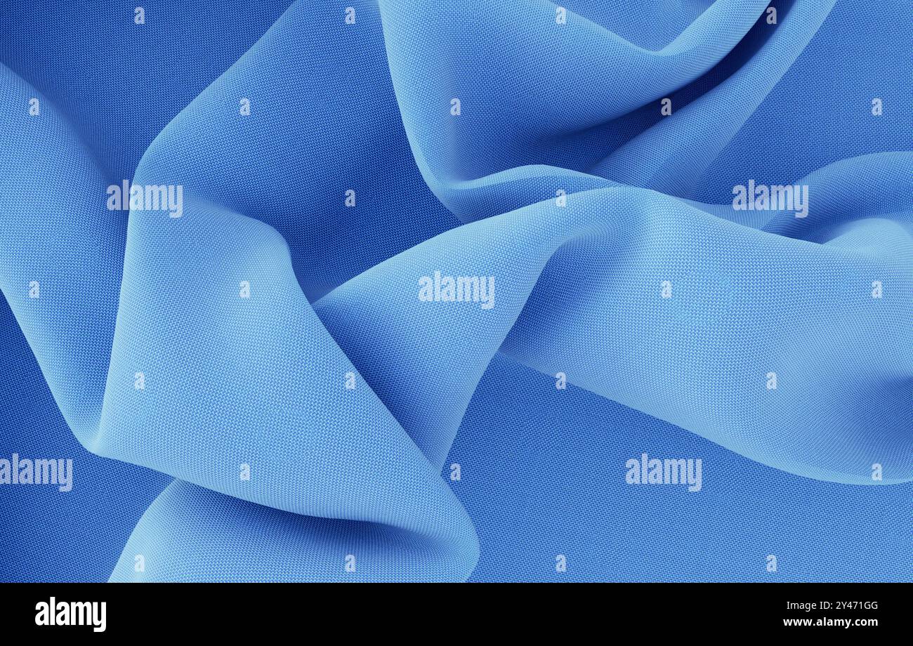 Eleganti tendaggi in delicato tessuto blu. Foto Stock