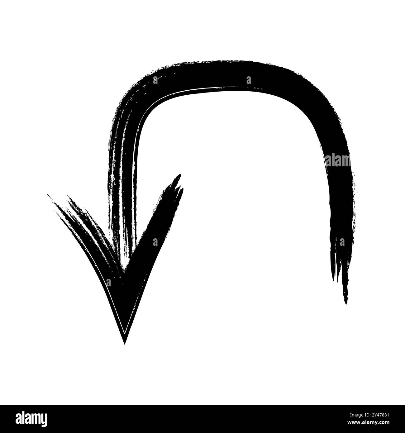 Grunge nero u freccia giù disegnata a mano, pennello in grassetto Illustrazione Vettoriale