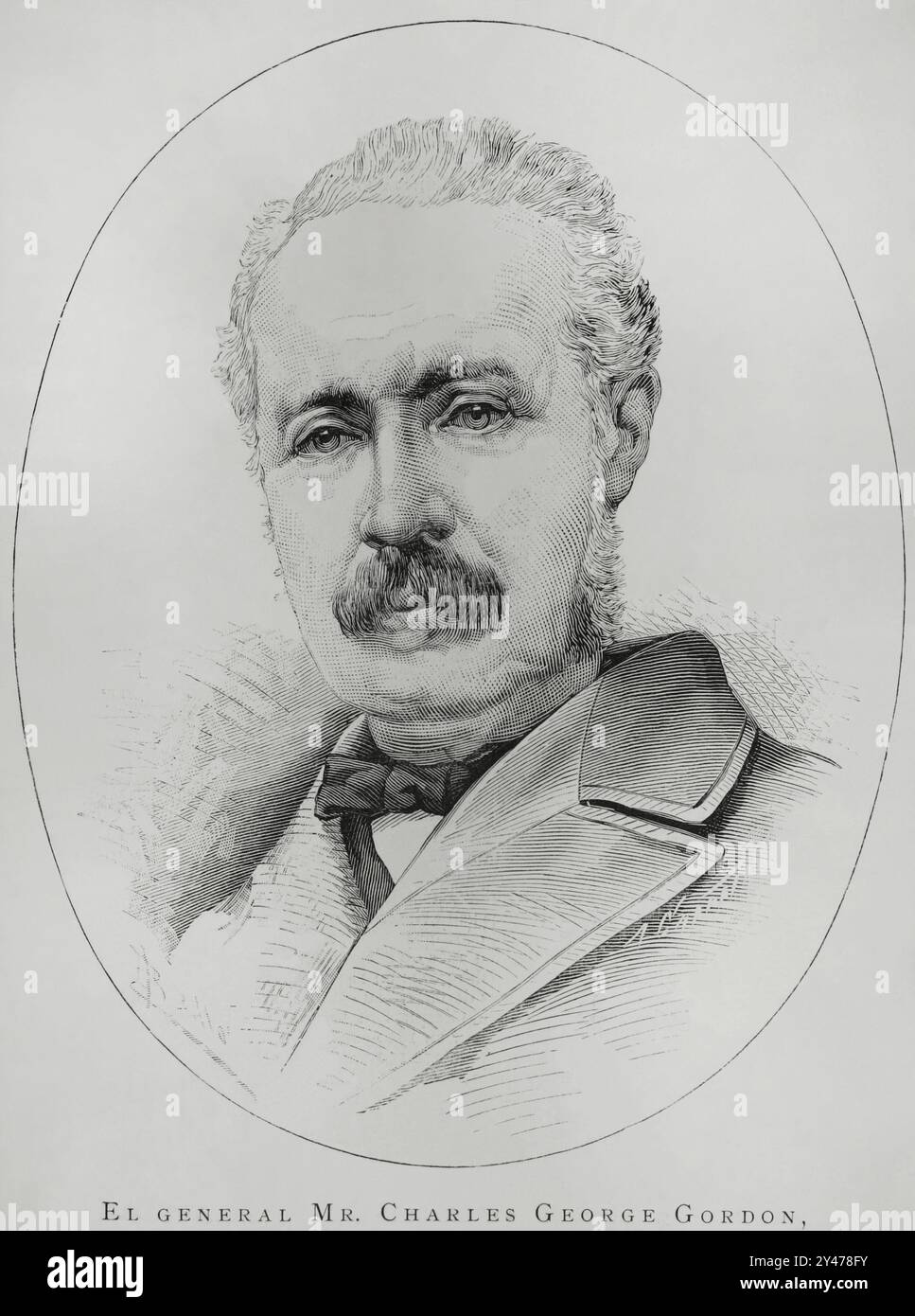 Charles George Gordon (1833-1885). Generale britannico, cosiddetto Gordon Pasha, e Gordon di Khartoum. Verticale. Disegno di Badillo. Incisione di Arturo Carretero (1852-1903). La Ilustración Española y americana (The Spanish and American Illustration), 15 febbraio 1884. Foto Stock