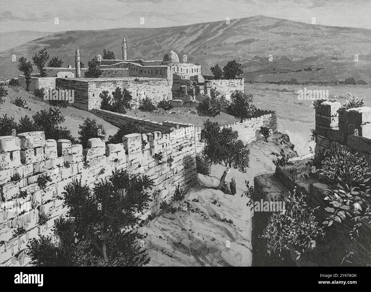 Gerusalemme, Israele. Mura del Tempio della presentazione. Incisione di Bernardo Rico (1825-1894). La Ilustración Española y americana (illustrazione spagnola e americana). Supplemento al numero XIII, aprile 1884. Foto Stock