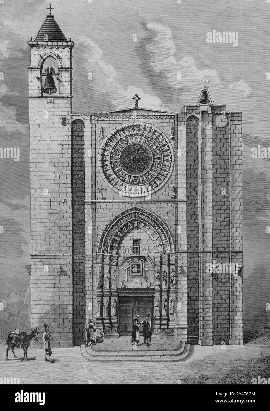 Storia della Spagna. Noya (Noia), Galizia. Esterno della chiesa parrocchiale di San Martino (igrexa de San Martiño de Noia). Disegno di A. Hebert. Incisione. La Ilustración Española y americana (The Spanish and American Illustration), 30 marzo 1884. Foto Stock