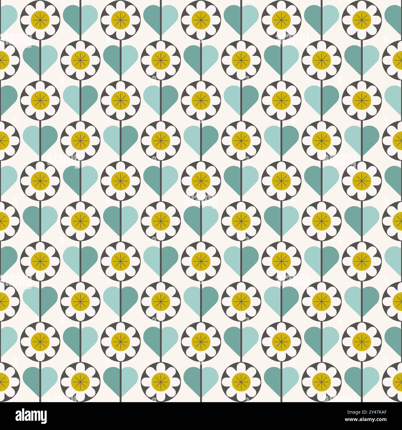 Motivo floreale retro blu e giallo della metà del secolo Foto Stock