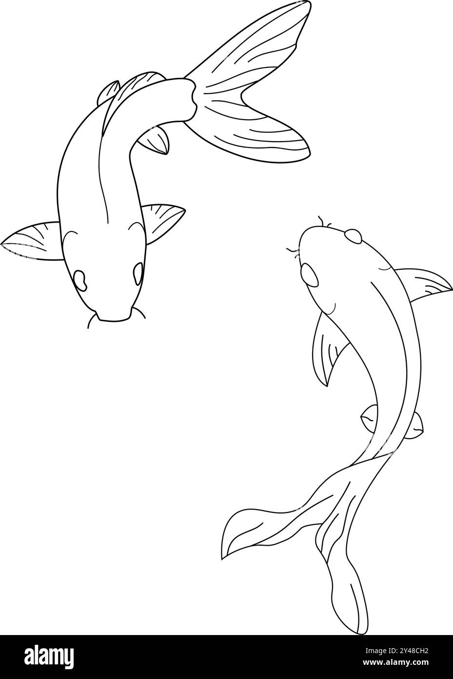 Koi Karps Vector ha isolato due Koi karps vista dall'alto semplice disegno minimale della linea Illustrazione Vettoriale