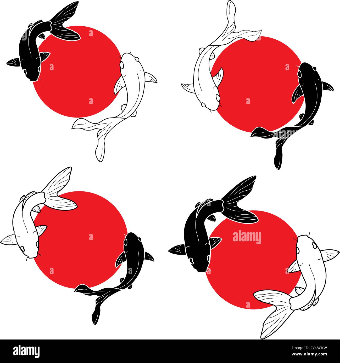 set di pesci koi con logo design concept di pesce koi Illustrazione Vettoriale