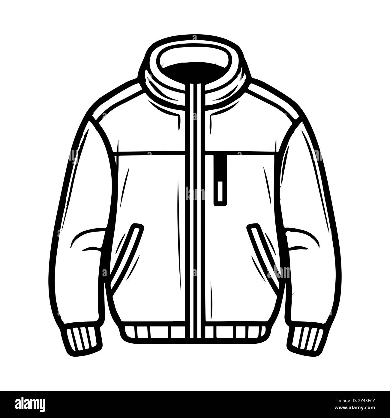 icona della giacca o simbolo della linea moderna. Grafica a linee vettoriali e design a icone con un contorno audace. Bianco e nero simbolo minimalista Pixel Perfect bianco isolato Illustrazione Vettoriale