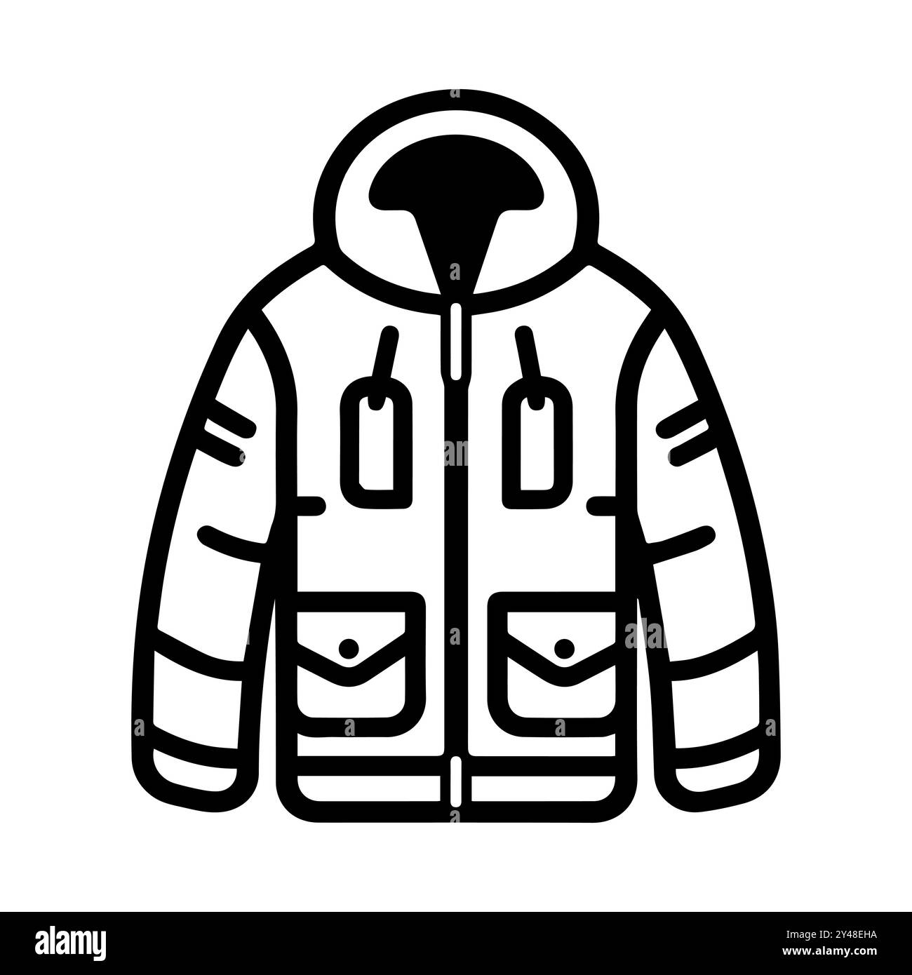 icona della giacca o simbolo della linea moderna. Grafica a linee vettoriali e design a icone con un contorno audace. Bianco e nero simbolo minimalista Pixel Perfect bianco isolato Illustrazione Vettoriale