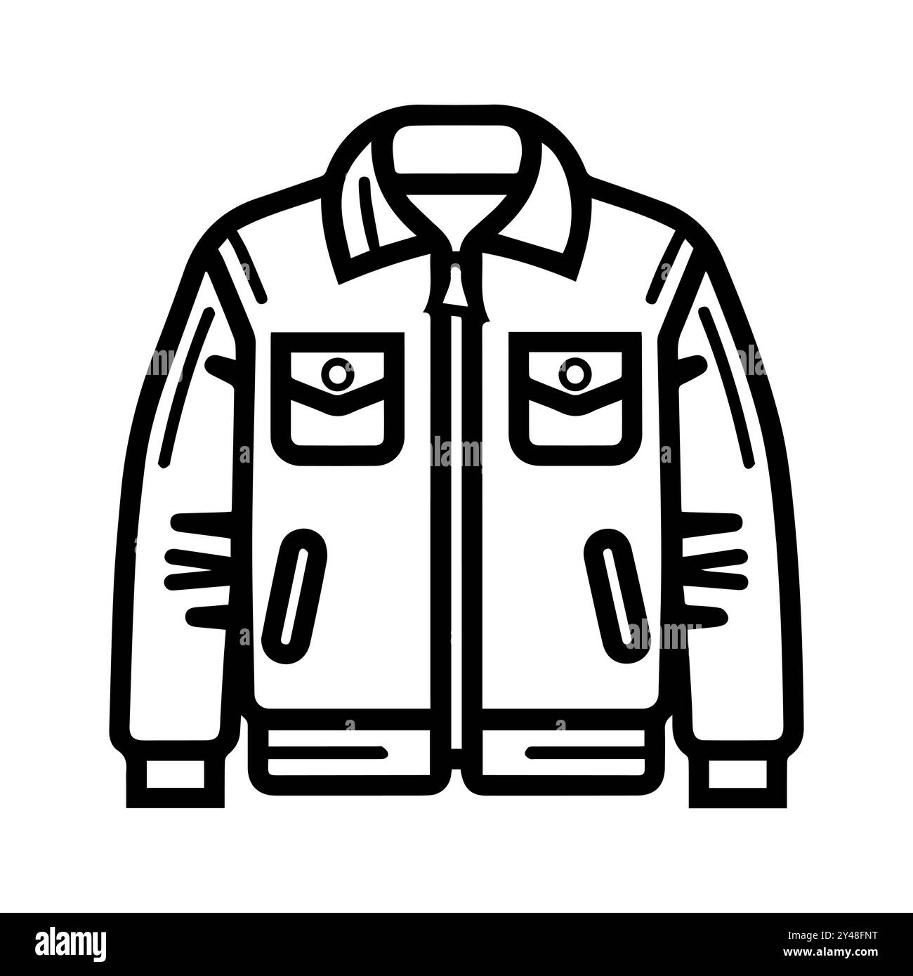 icona della giacca o simbolo della linea moderna. Grafica a linee vettoriali e design a icone con un contorno audace. Bianco e nero simbolo minimalista Pixel Perfect bianco isolato Illustrazione Vettoriale