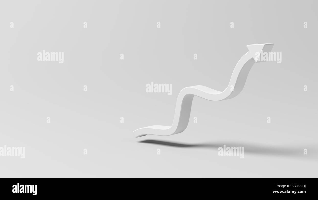 Grafico. Freccia isolata su sfondo grigio. Vuoto. Copia spazio. illustrazione 3d. Foto Stock