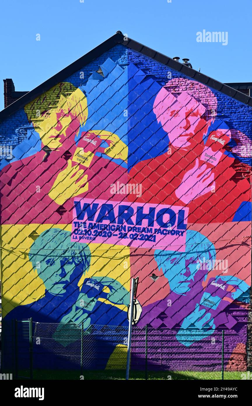 BELGIO. VALLONIA. LIEGI. IL MURALE DI ANDY WARHOL FA PARTE DEL CIRCUITO STREET ART CREATO DALLA CITTÀ. Foto Stock