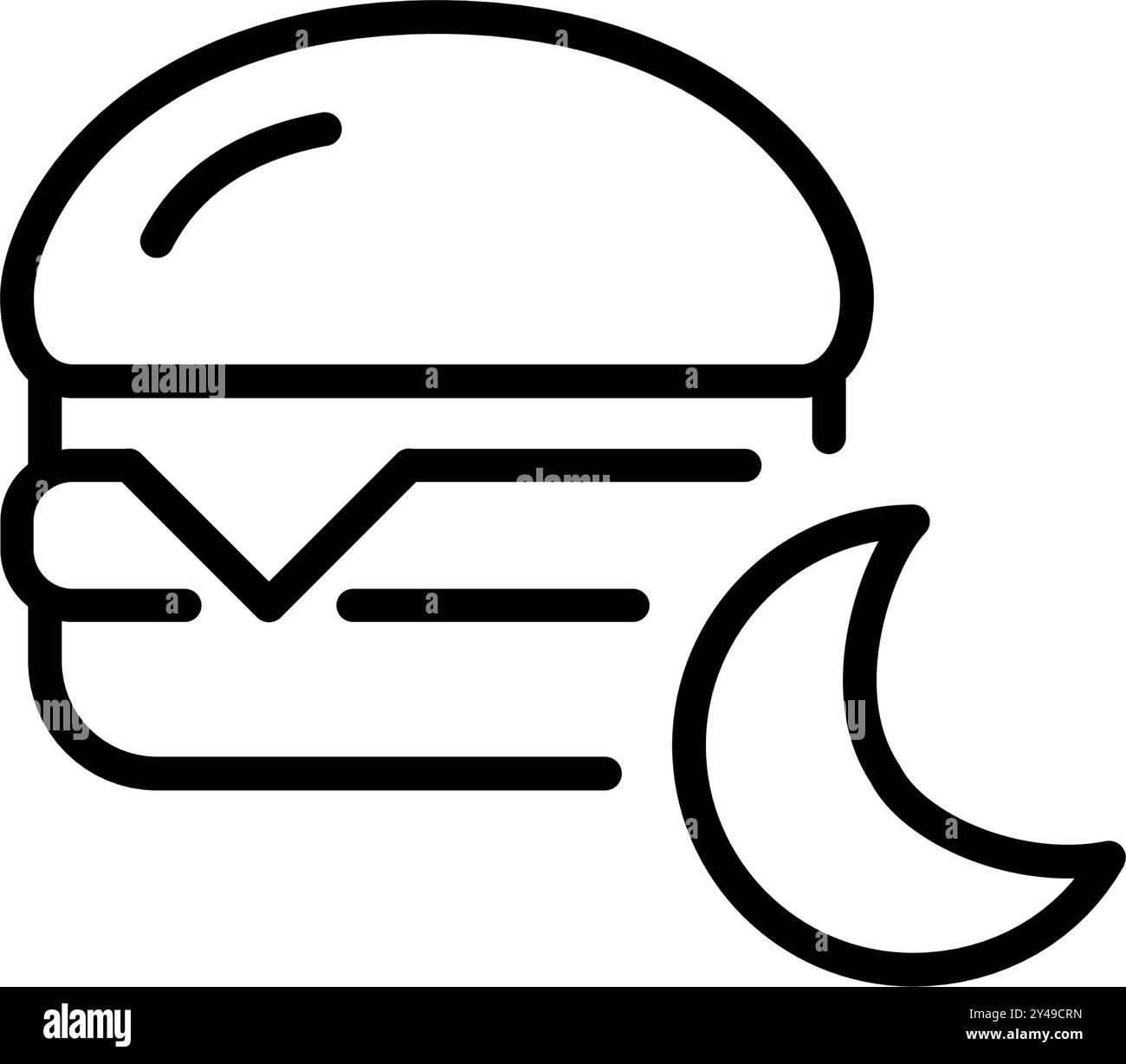 Cheeseburger e luna. Fast food, spuntini serali. Voglie notturne, consegna del cibo 24 ore su 24. Pixel Perfect, icona del vettore di traccia modificabile Illustrazione Vettoriale