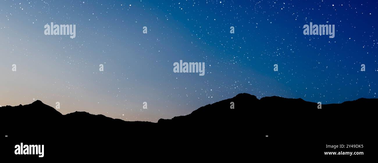 Un panorama del cielo notturno con stelle e luna Foto Stock