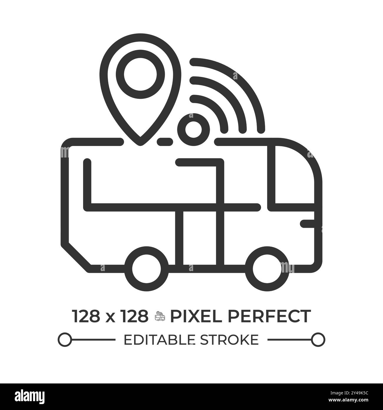 Icona lineare pixel Perfect per il tracciamento del trasporto pubblico Illustrazione Vettoriale