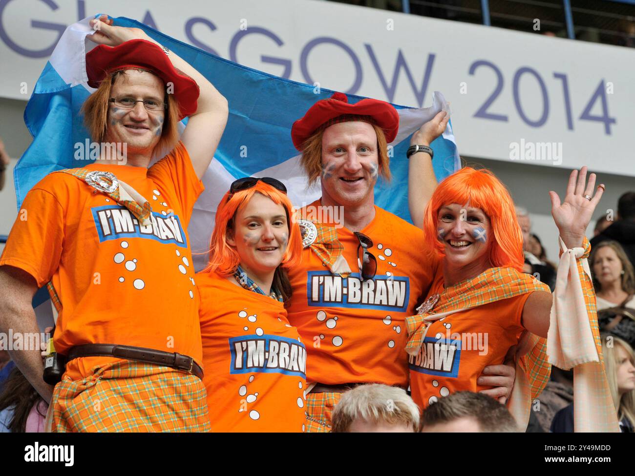26/07/14. Glasgow Commonwealth Games 2014. Rugby Sevens, Ibrox Stadium. Piscina A, Scozia contro Barbados. Fan della Scozia. Immagini Ian Rutherford Foto Stock