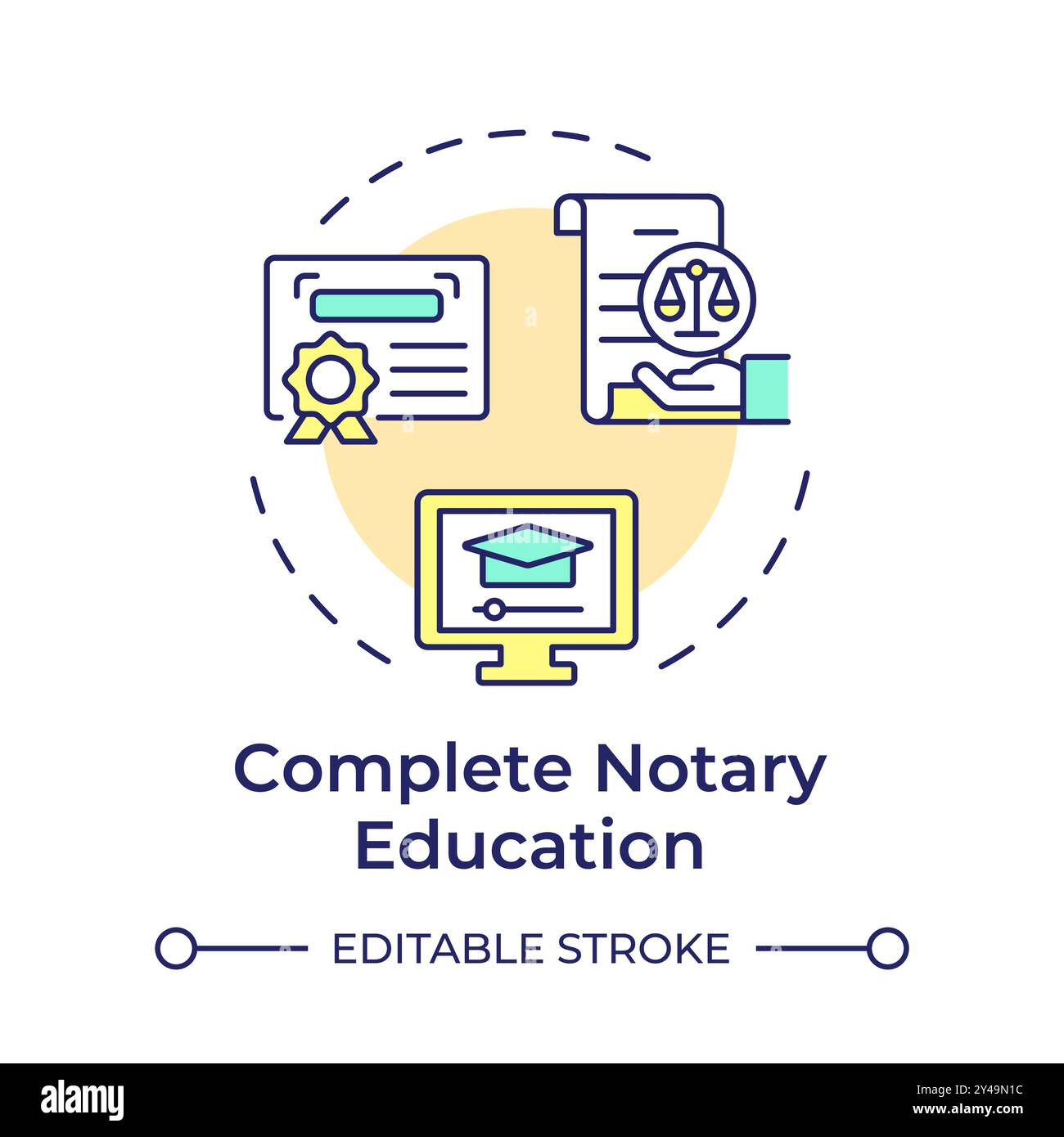 Icona di concetto multicolore per la formazione completa del notaio Illustrazione Vettoriale