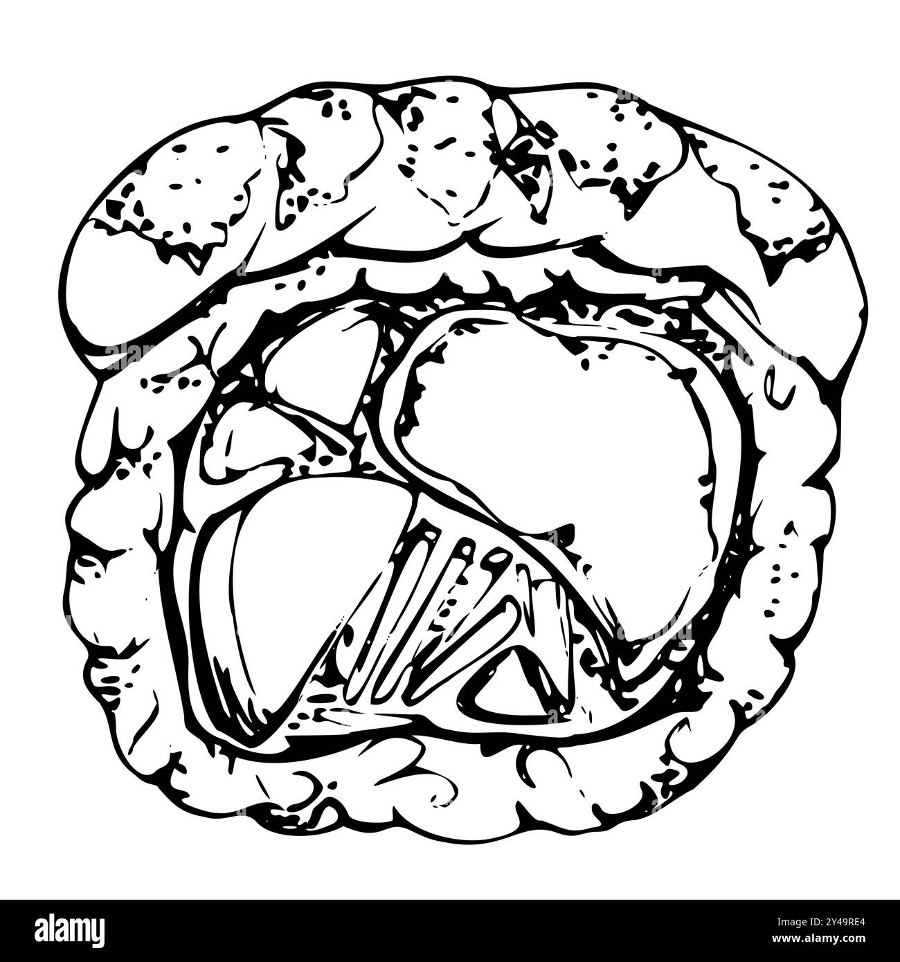 Cucina tradizionale giapponese, sushi roll pesce crudo gamberi tempura, avocado di tonno salmone, macchie gocce, philadelphia alaska disegnato a mano in penna vettoriale e. Illustrazione Vettoriale