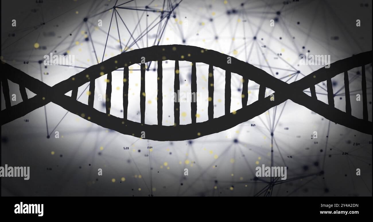 Immagine del filamento di dna e delle connessioni su sfondo scuro Foto Stock