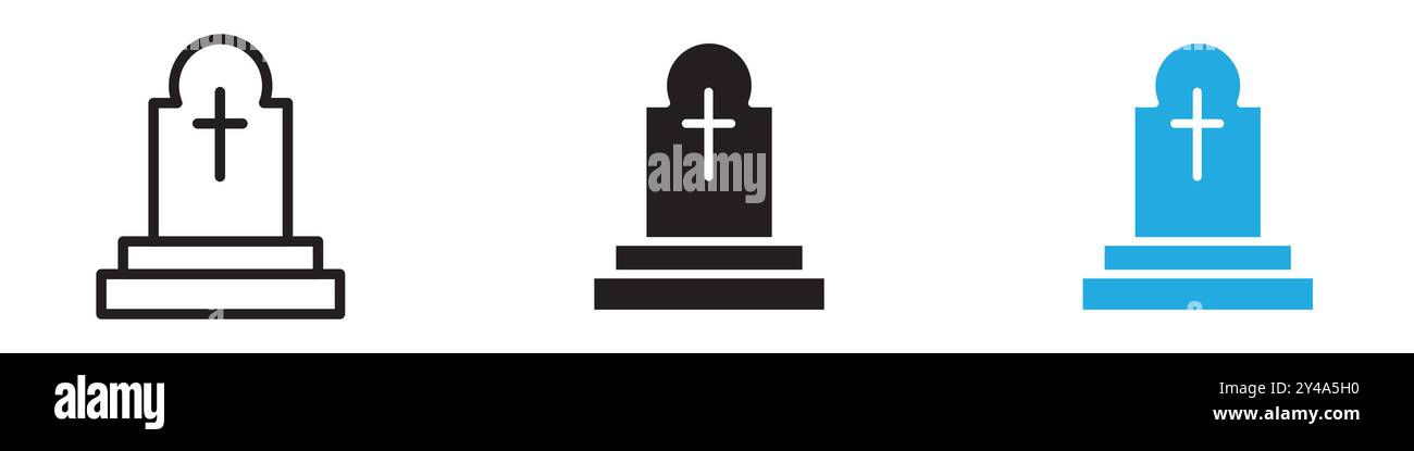 Icona Tombstone linea vettoriale logo o set di simboli stile contorno collezione Illustrazione Vettoriale
