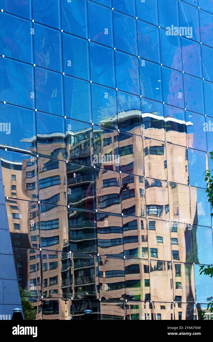 Market Hall, Markthal, Rotterdam, Paesi Bassi il 7 agosto 2014. Il Market Hall è stato progettato dalla società MVRDV ed è stato aperto nell'ottobre 2014. Riflessi Foto Stock