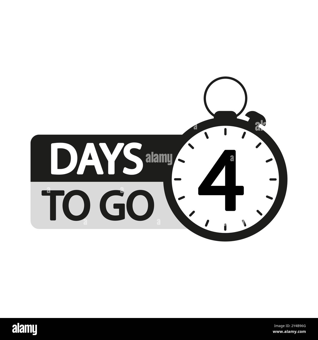 Illustrazione del timer del conto alla rovescia. L'obiettivo numero quattro. Testo in grassetto 4 giorni prima dell'inizio. Icona del cronometro monocromatico. Illustrazione Vettoriale