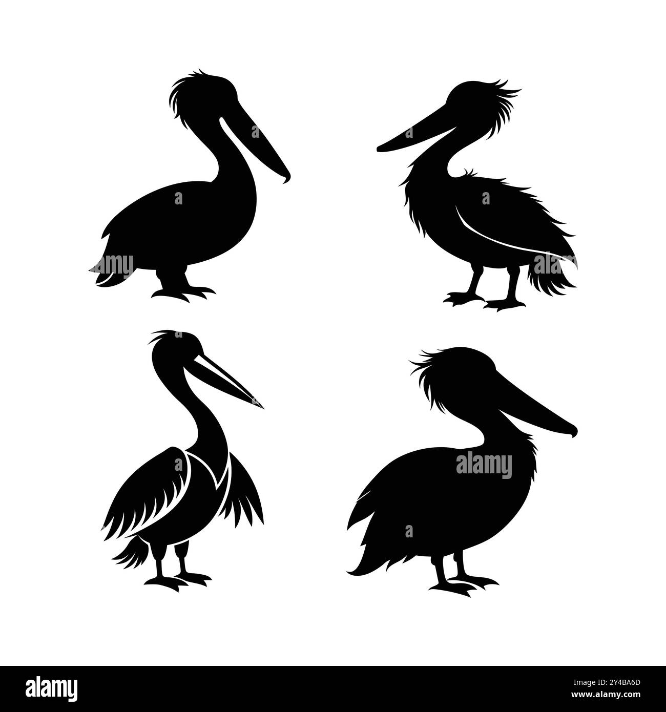 Silhouette Pelican Vector in stile disegnato a mano. Illustrazione Vettoriale